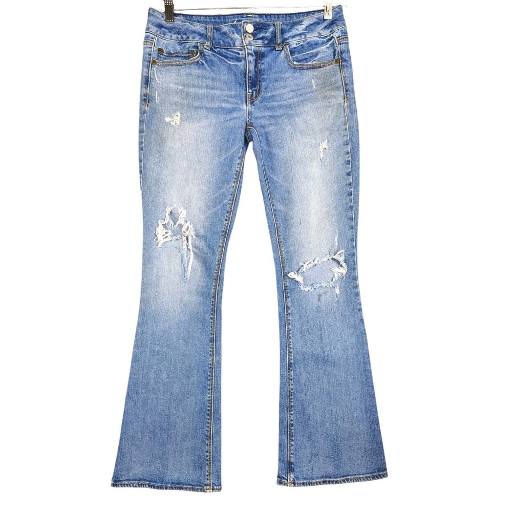 American Eagle Artist Flare Jeans‎ Medium Wash Distressed Denim Size 8 Regular